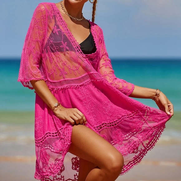 Boho Floral Embroidered Beach Cover up - Picture 7 of 10